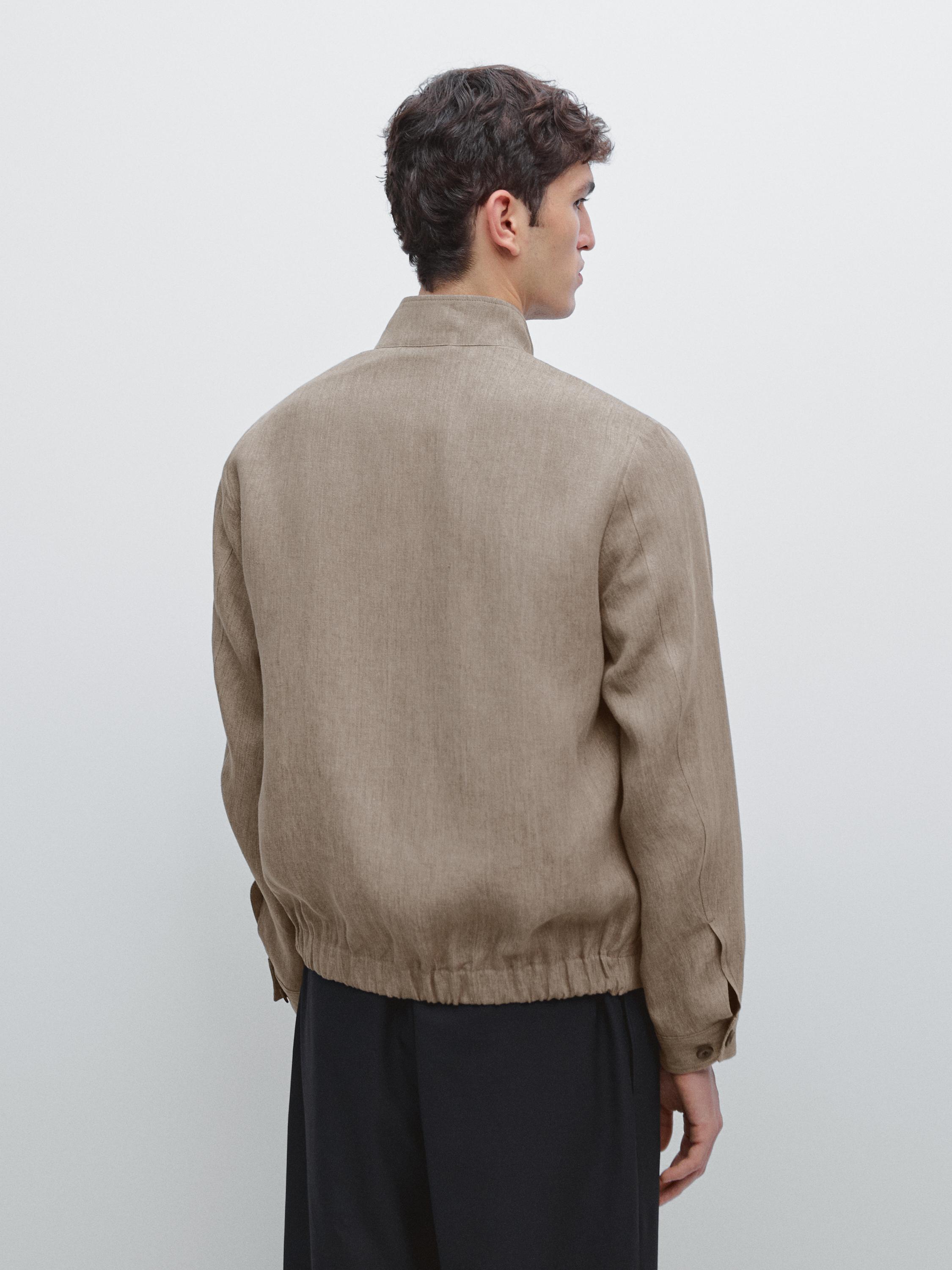 Faded total look linen bomber jacket